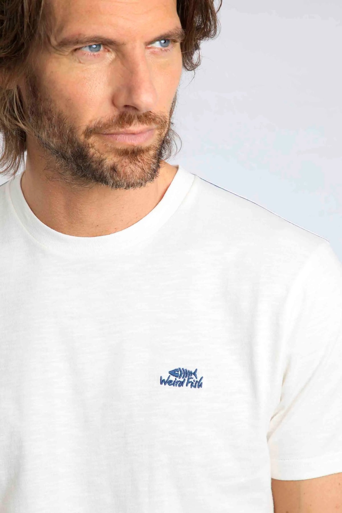 Weird Fish Mens Fished T-Shirt - Dusty White / Navy Logo