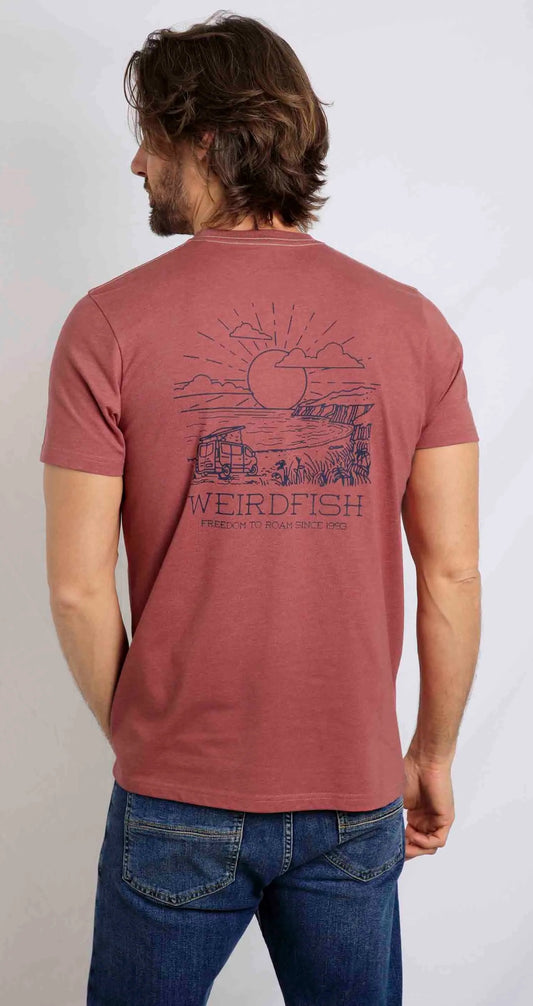Weird Fish Mens Roamer Print T-Shirt - Rosewood