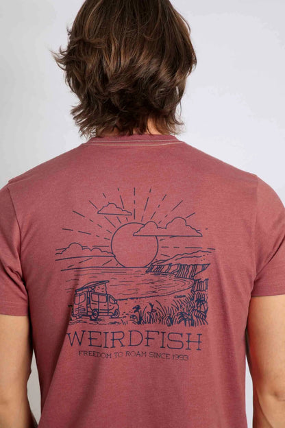 Weird Fish Mens Roamer Print T-Shirt - Rosewood