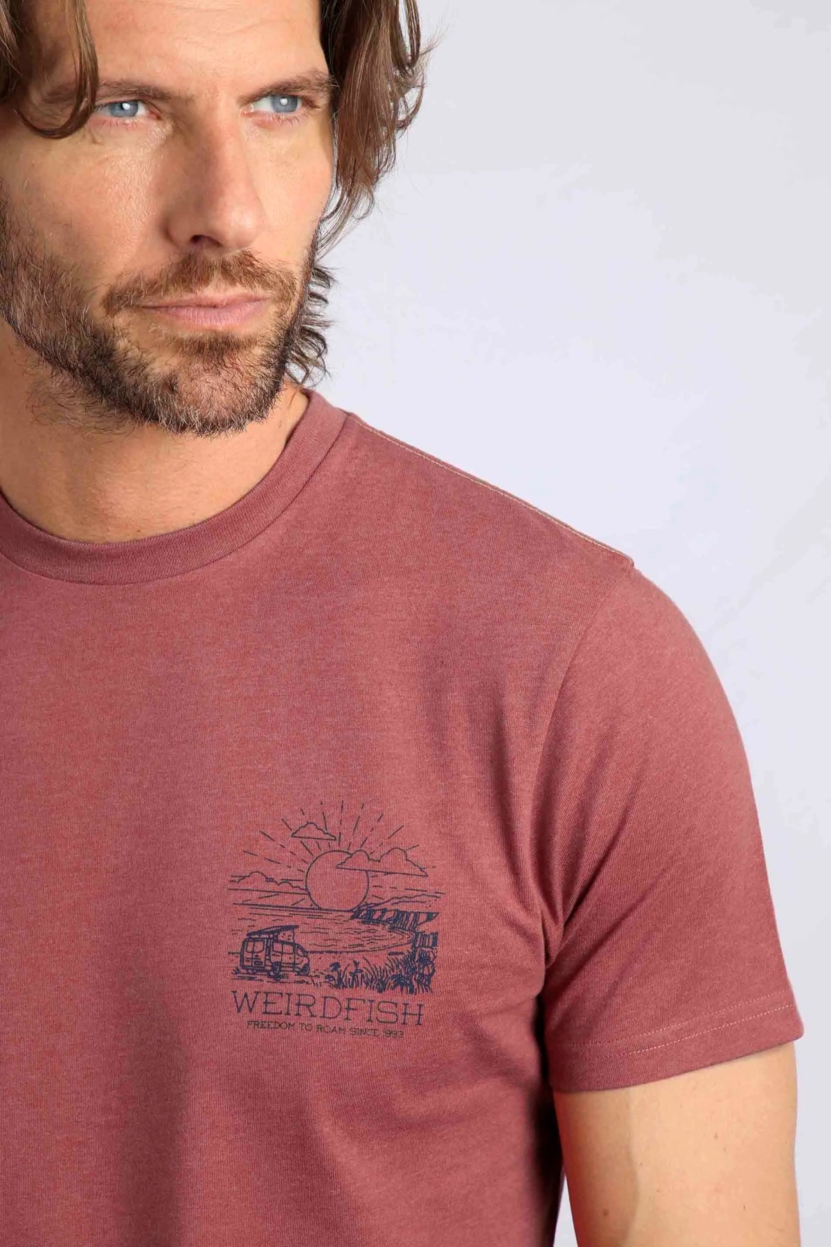 Weird Fish Mens Roamer Print T-Shirt - Rosewood