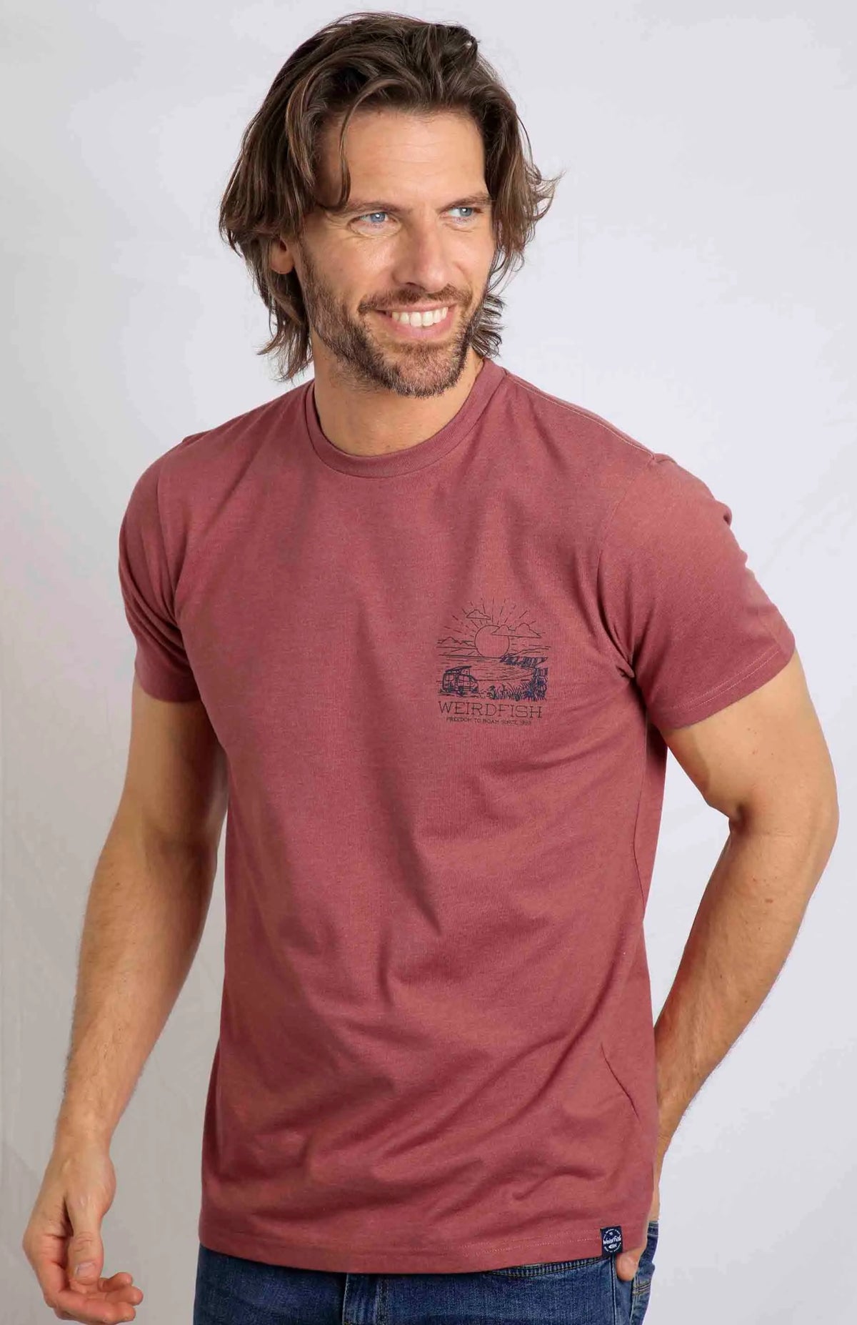 Weird Fish Mens Roamer Print T-Shirt - Rosewood
