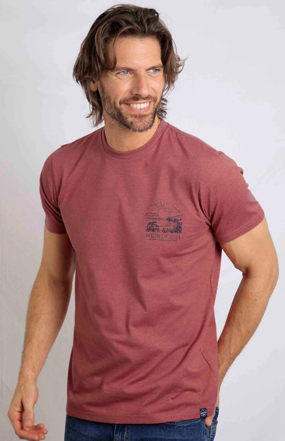Weird Fish Mens Roamer Print T-Shirt - Rosewood