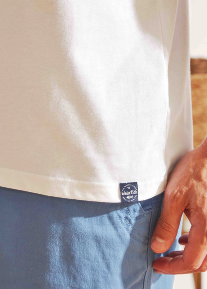 Weird Fish men's white Vortex printed tee with hem logo label.