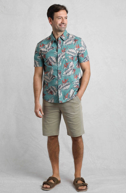 Weird Fish Mens Faraway Tropical Print Shirt - Mineral Blue