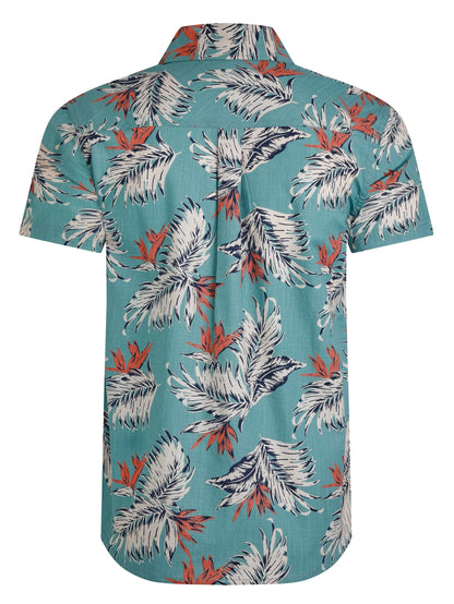 Weird Fish Mens Faraway Tropical Print Shirt - Mineral Blue