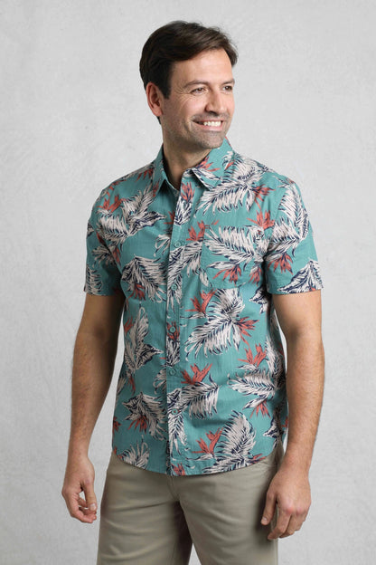 Weird Fish Mens Faraway Tropical Print Shirt - Mineral Blue