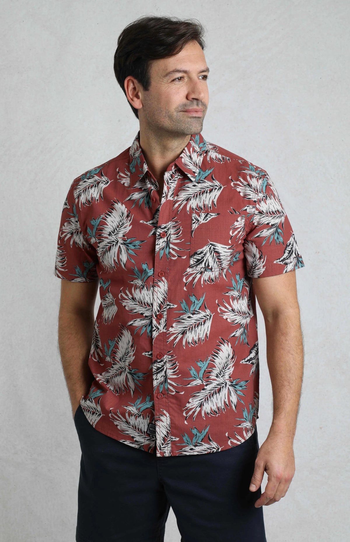 Weird Fish Mens Faraway Tropical Print Shirt - Paprika