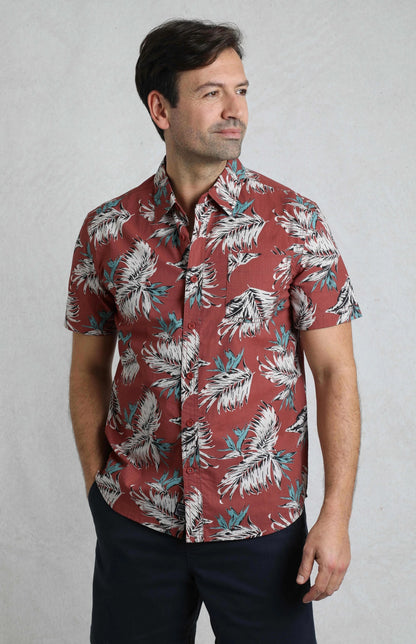 Weird Fish Mens Faraway Tropical Print Shirt - Paprika