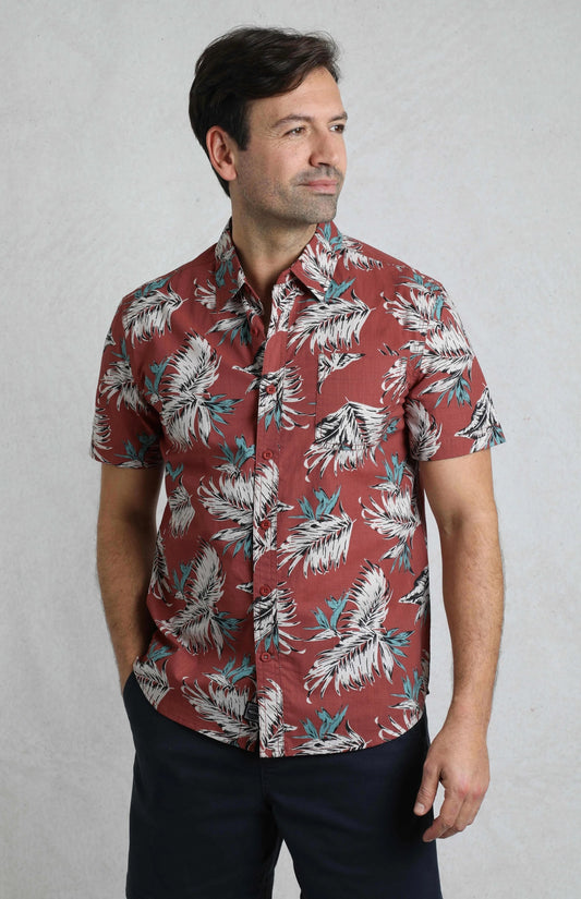 Weird Fish Mens Faraway Tropical Print Shirt - Paprika