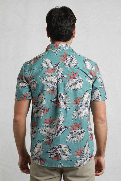 Weird Fish Mens Faraway Tropical Print Shirt - Mineral Blue