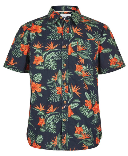 Tropical florall print mens short sleeve shirt from Weird Fish in Navy.
