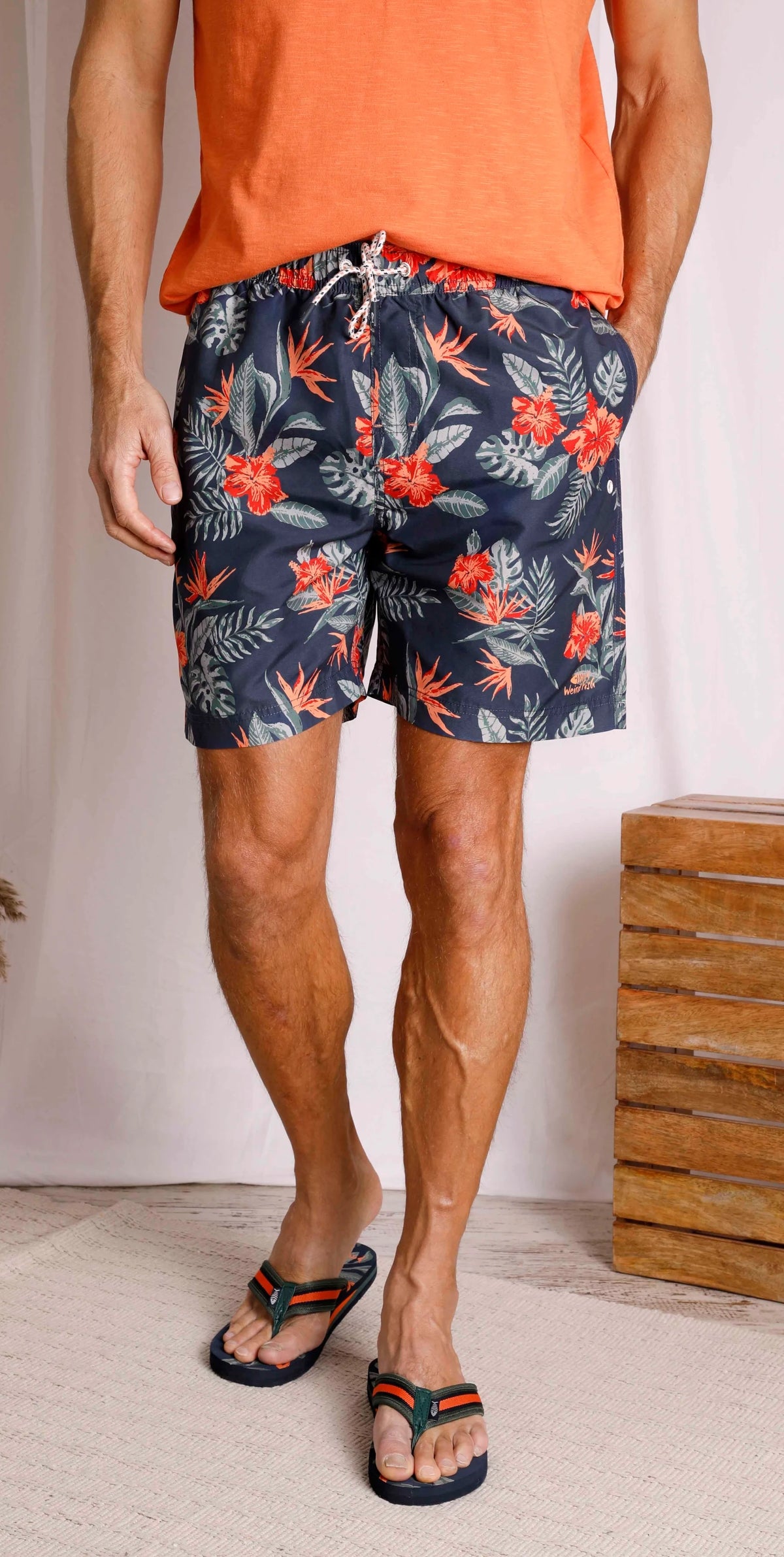 Men's Belukha tropical floral printed swimshorts from Weird Fish in Navy.