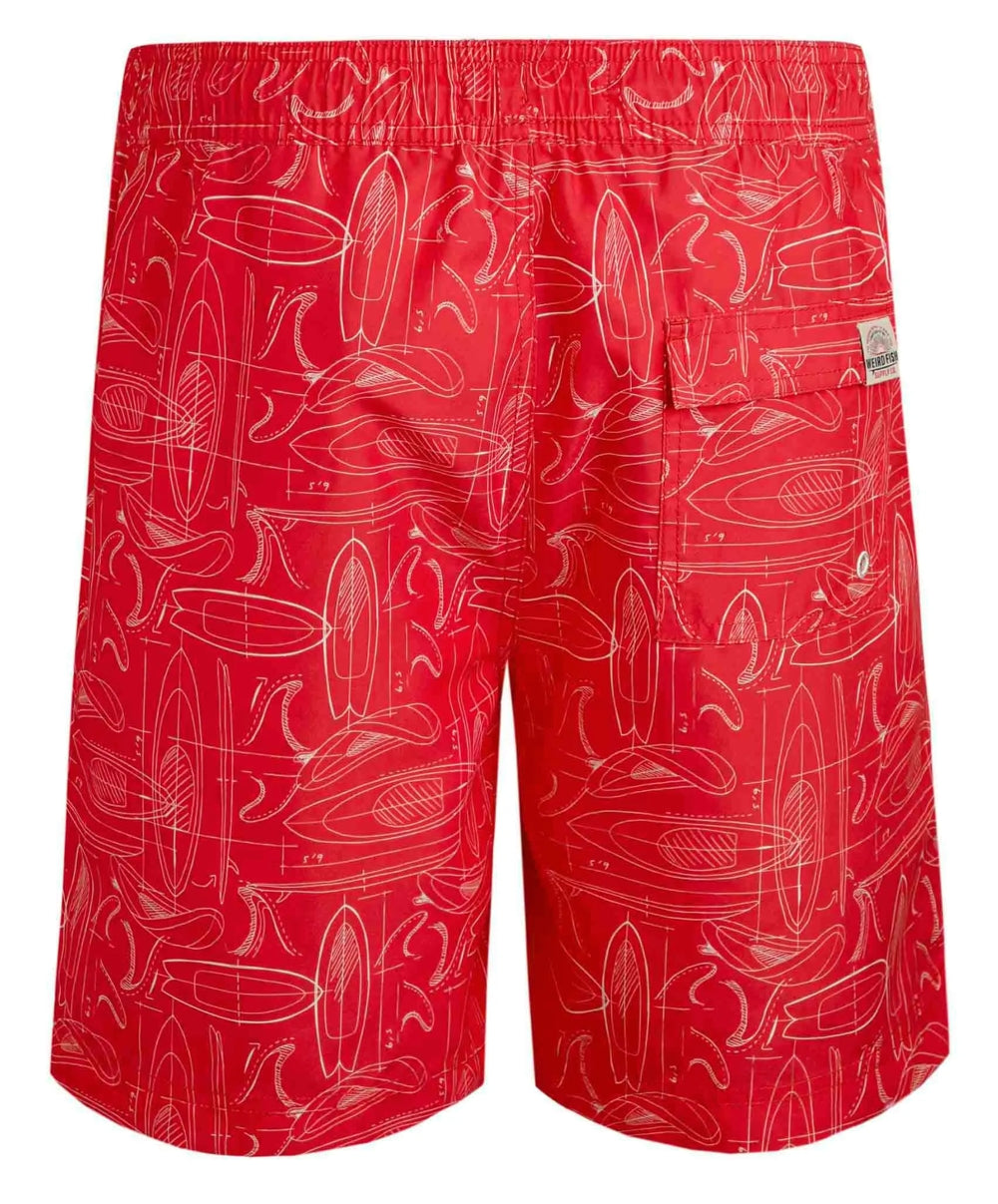 Men's Belukha surf and paddleboard printed swimshorts from Weird Fish in Radical Red.