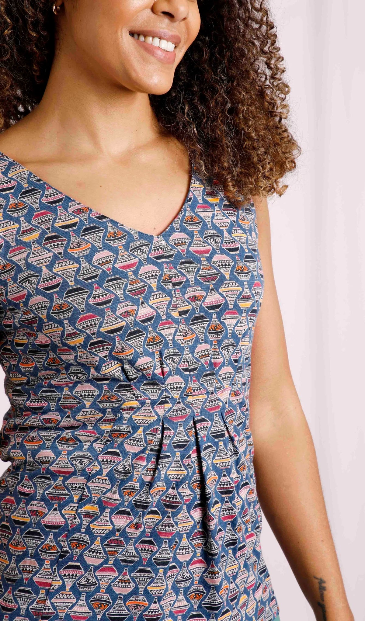 Blue with a Moroccan style tagine print women's Sonora vest from Weird Fish.