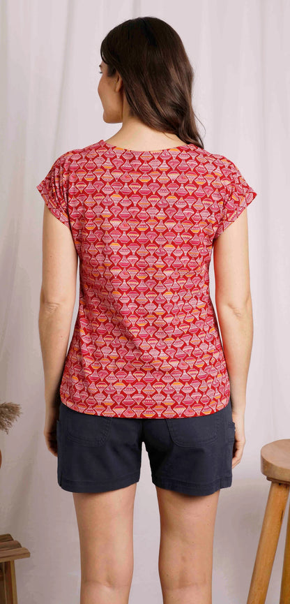 Women's Paw Paw short sleeve tee from Weird Fish in Barberry Red with a Moroccan style tagine print.