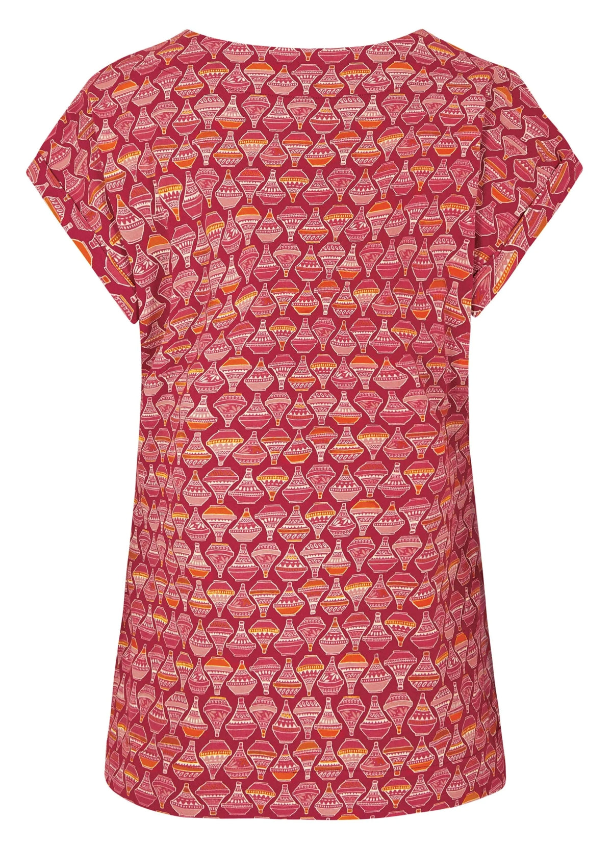 Weird Fish women's Paw Paw short sleeve t-shirt in Barberry Red with a Moroccan style tagine print.