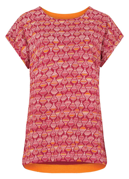 Weird Fish women's Barberry Red Paw Paw t-shirt with a Moroccan style print.