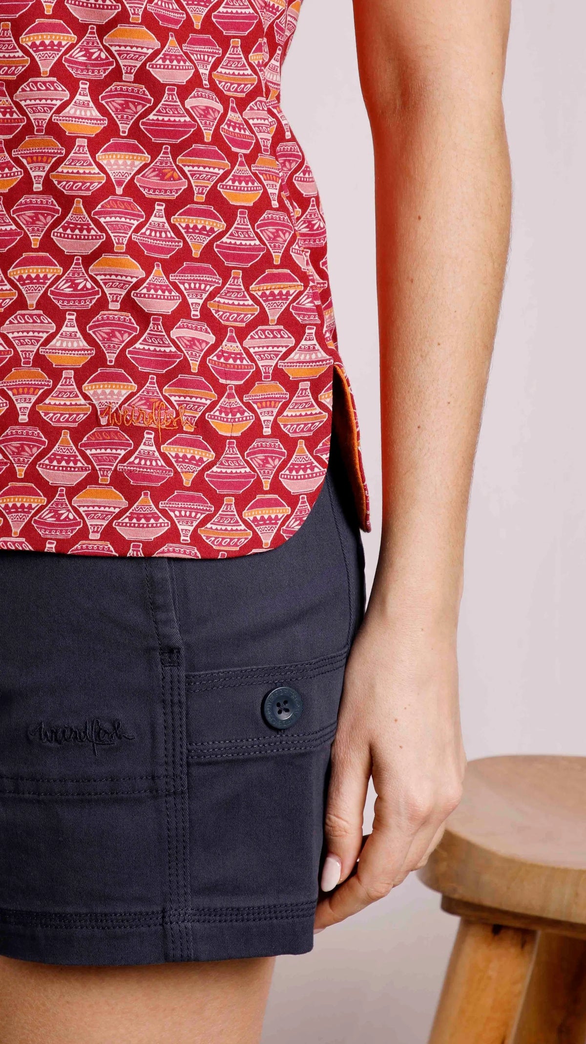 Women's Paw Paw tee from Weird Fish in Barberry Red with curved side seam hems.