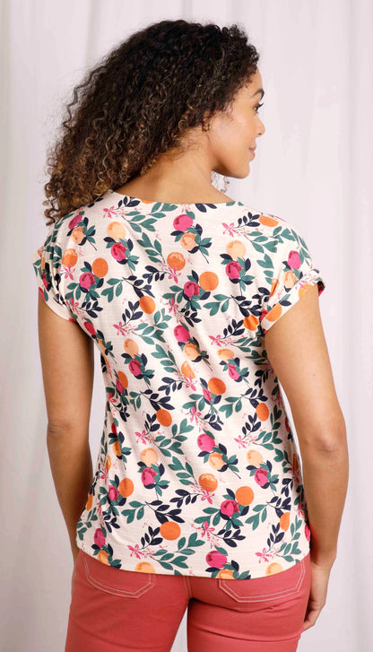 Women's Paw Paw short sleeve tee from Weird Fish with a Cantaloupe fruit and leaf print.