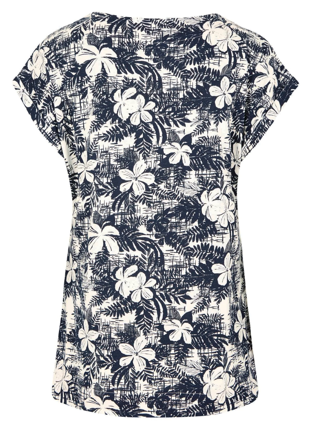 Weird Fish women's Paw Paw short sleeve t-shirt with a dark denim blue and white floral print.