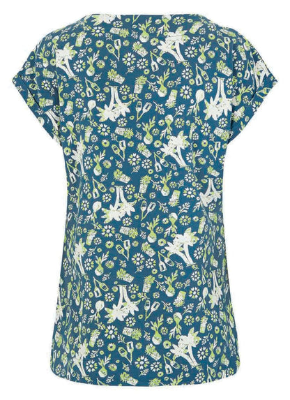 Weird Fish women's Ensign Blue Paw Paw short sleeve t-shirt with a tropical print.