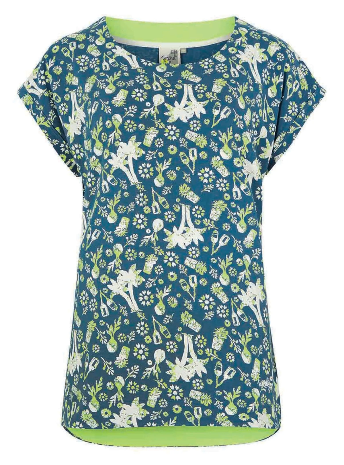 Weird Fish women's Paw Paw t-shirt with a Ensign Blue with a tropical style print.