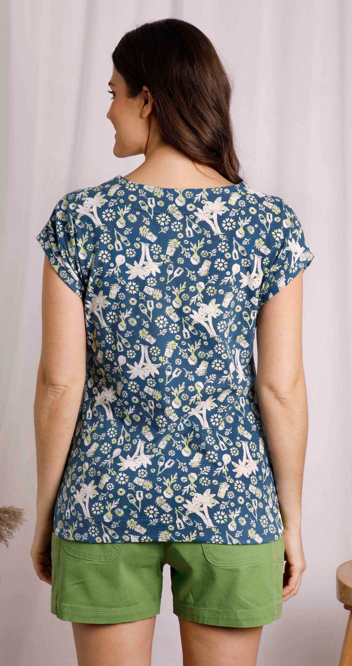 Women's Paw Paw short sleeve tee from Weird Fish in Ensign Blue with a tropical print.