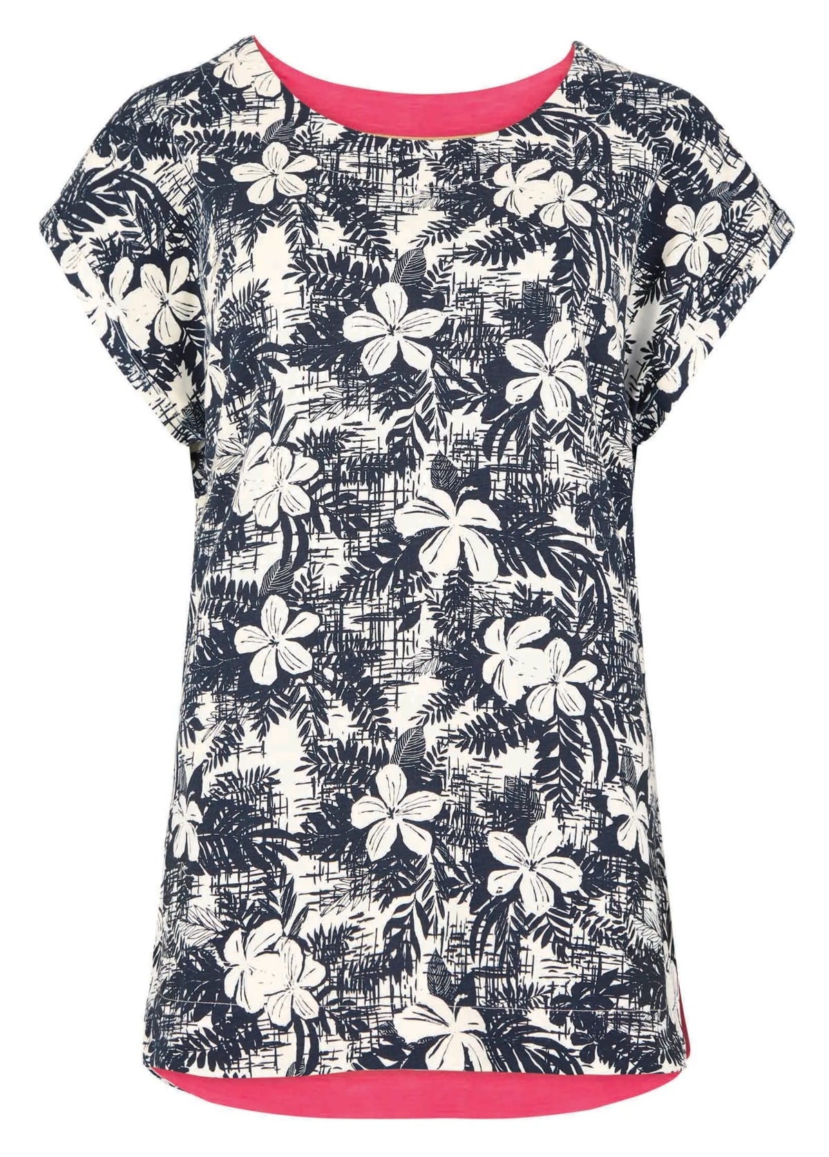 Weird Fish women's Paw Paw t-shirt with a Dark Denim and White floral style print.