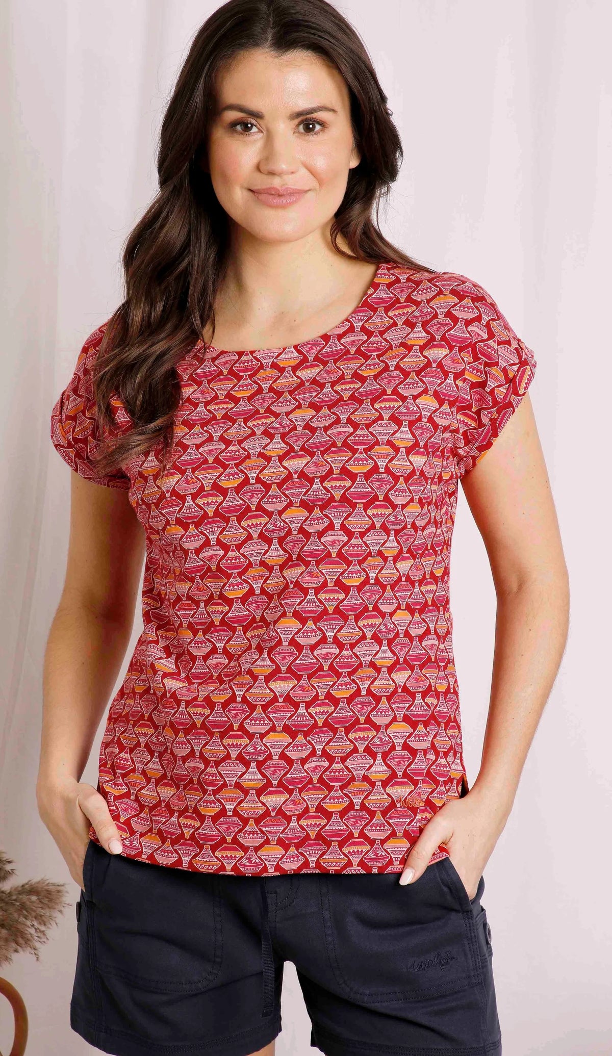 Weird Fish women's Paw Paw short sleeve jersey t-shirt in Barberry Red.