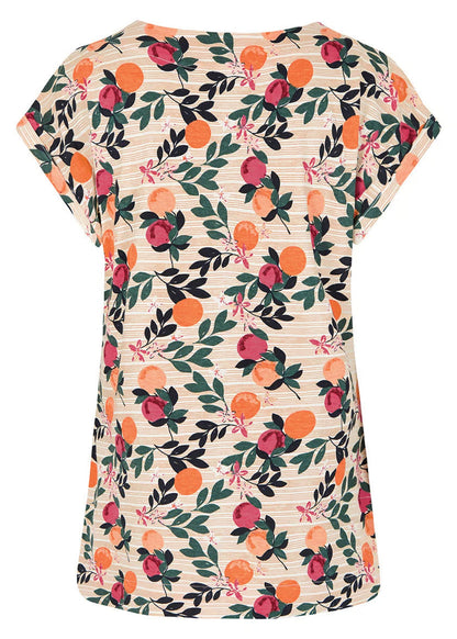 Weird Fish women's Paw Paw short sleeve t-shirt with a Cantaloupe fruit and leaf print.