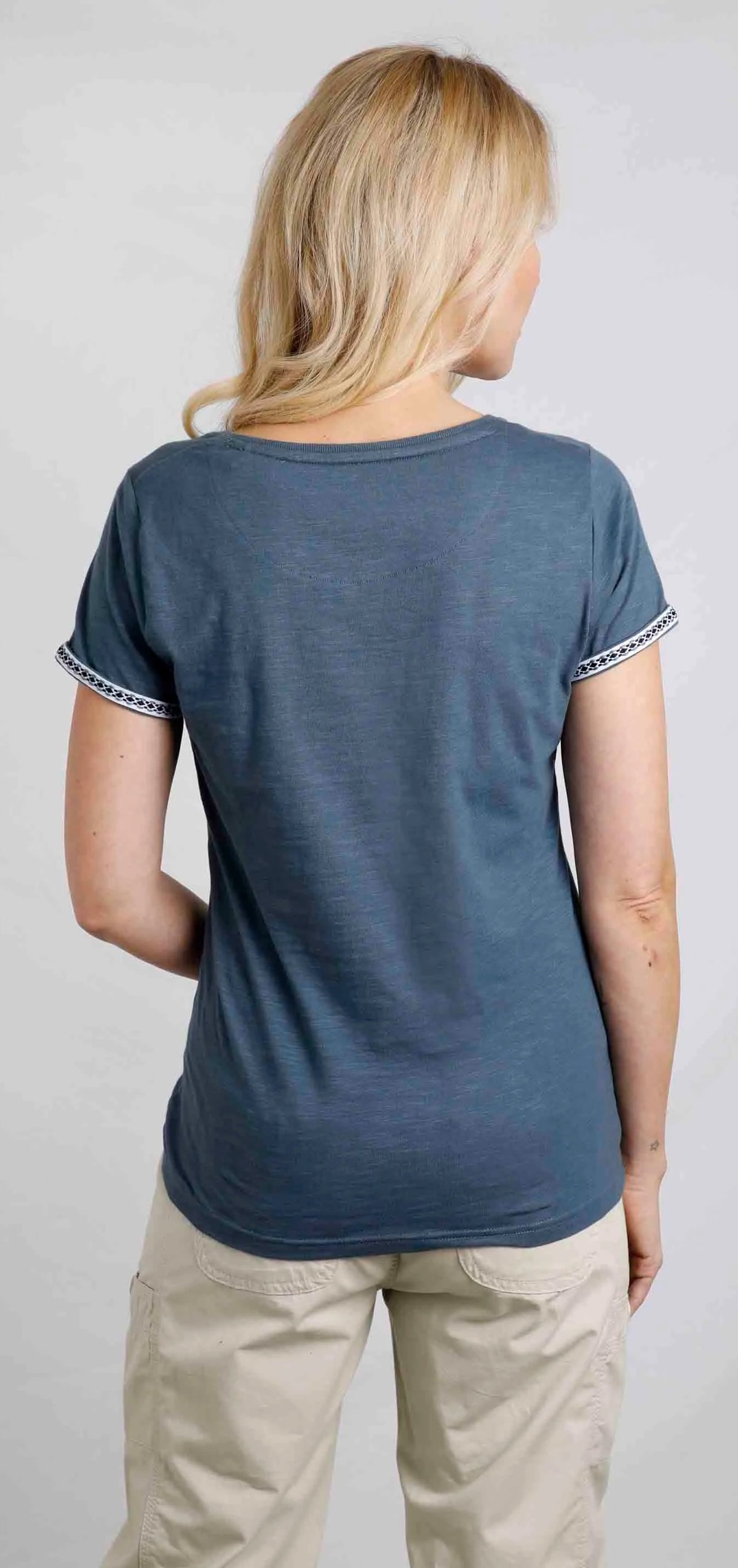 Weird Fish women's 202735 Teya cotton slub tee in China Blue.