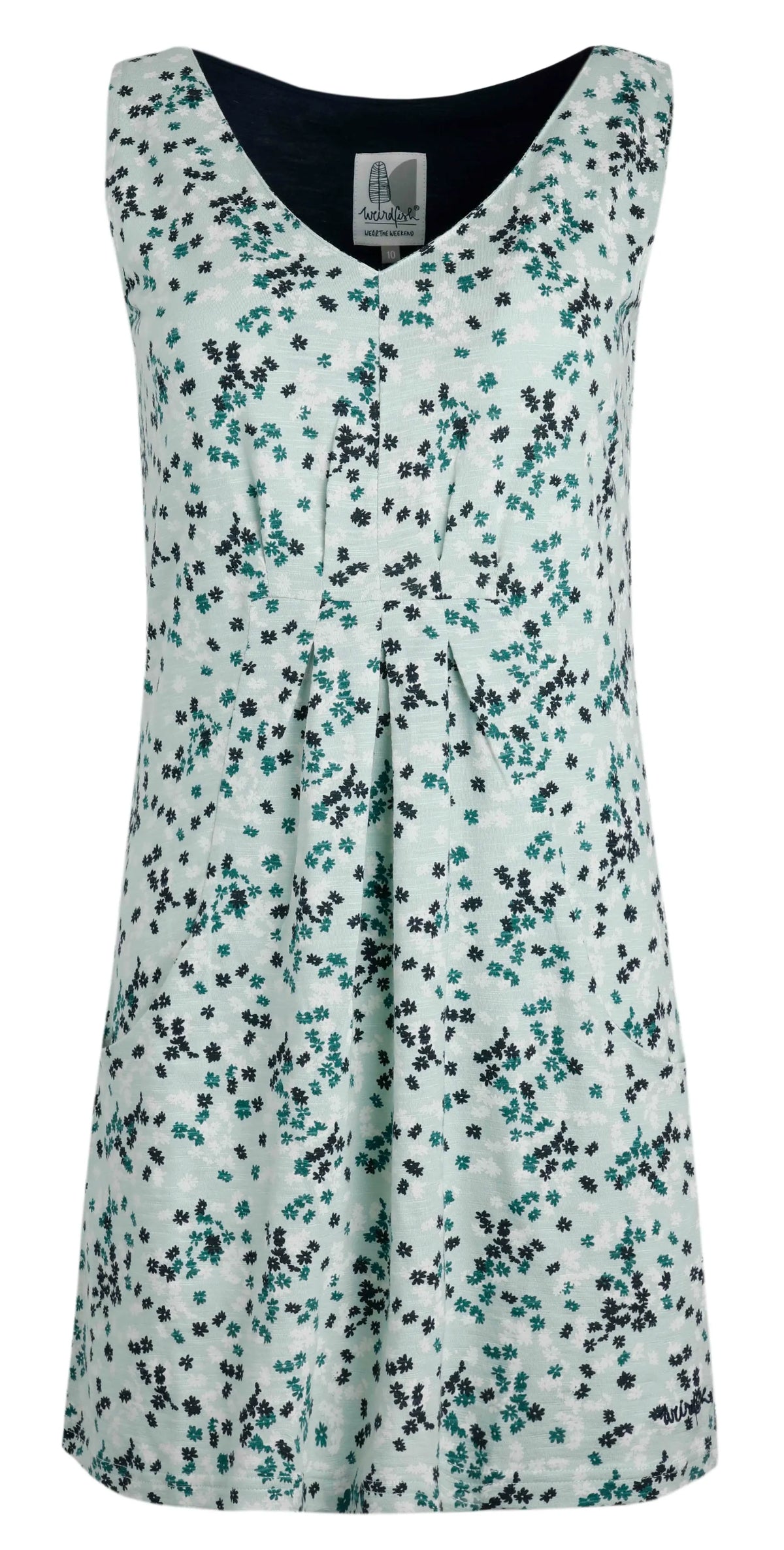 Mint Green with a ditsy floral print women's sleeveless Indus tunic from Weird Fish.