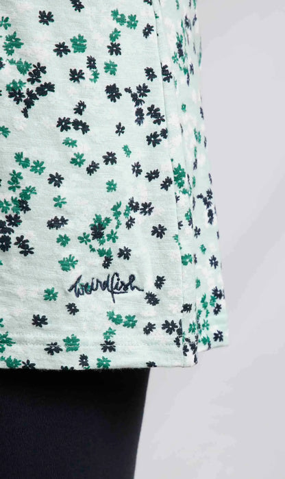 Weird Fish women's Indus sleeveless v-neck jersey tunic in a Mint Green with a ditsy floral pattern.