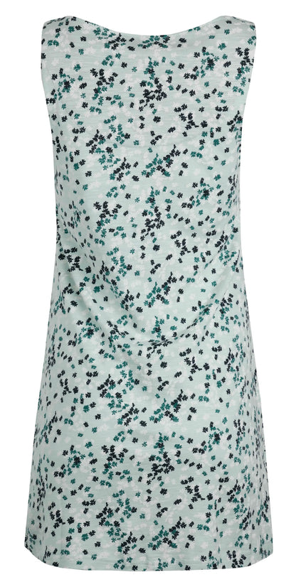 Women's Indus sleeveless jersey tunic from Weird Fish in a pale Mint Green with a ditsy floral print.