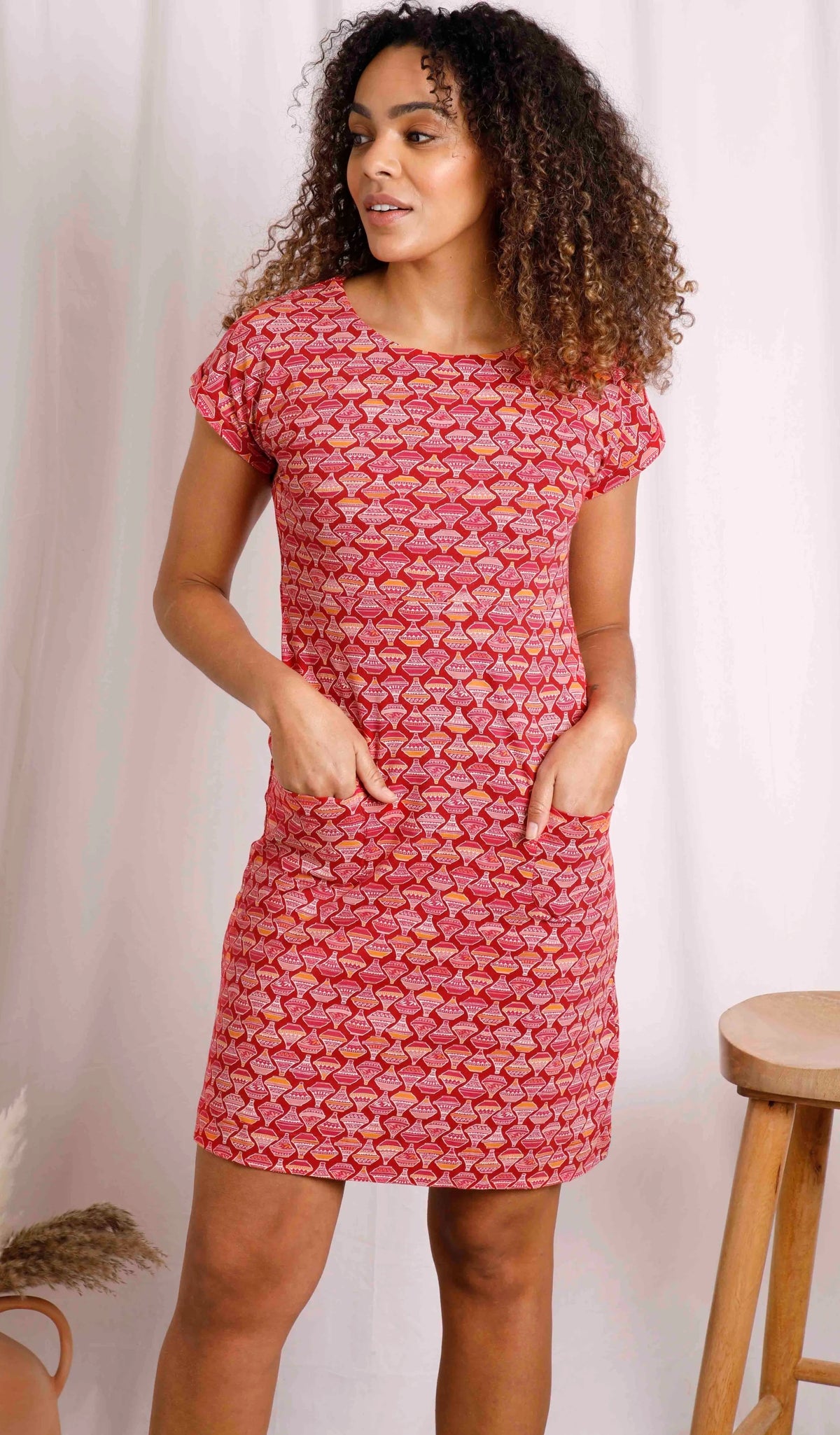 Weird Fish Womens Tallahassee Printed Jersey Dress - Barberry Red