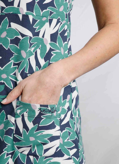 Women's Tallahassee cotton jersey dress from Weird Fish in a Dark Jade Green pattern and front pockets.