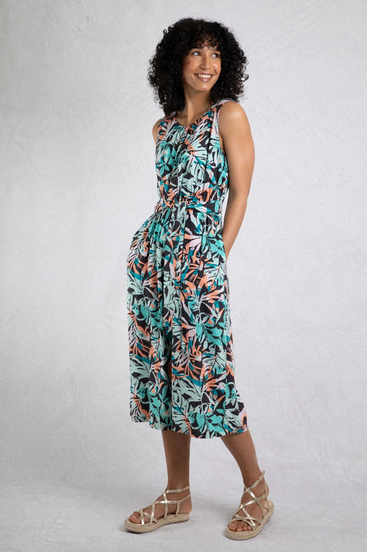 Weird Fish Womens Nalani Viscose Printed Jumpsuit - Aqua Blue