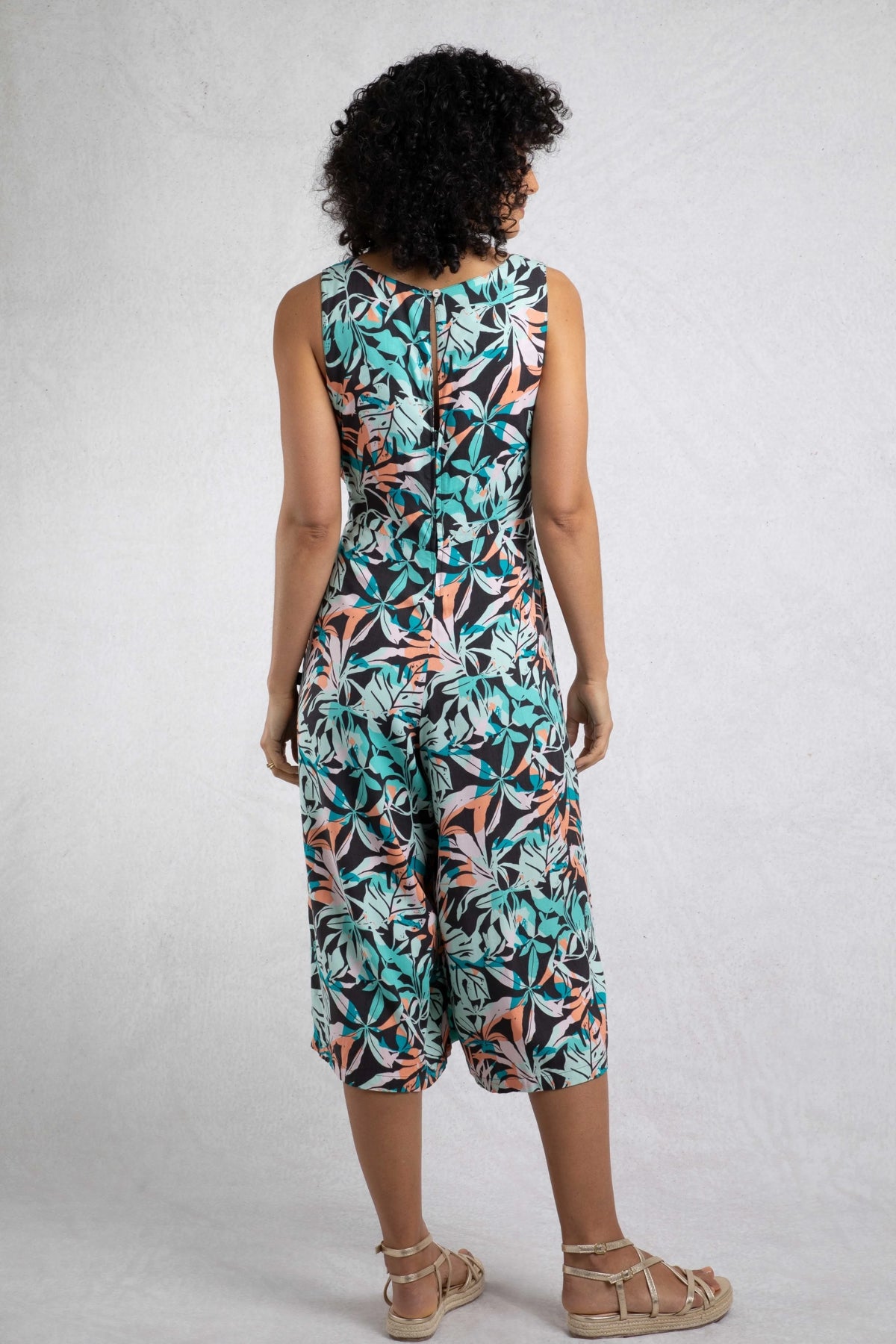 Weird Fish Womens Nalani Viscose Printed Jumpsuit - Aqua Blue