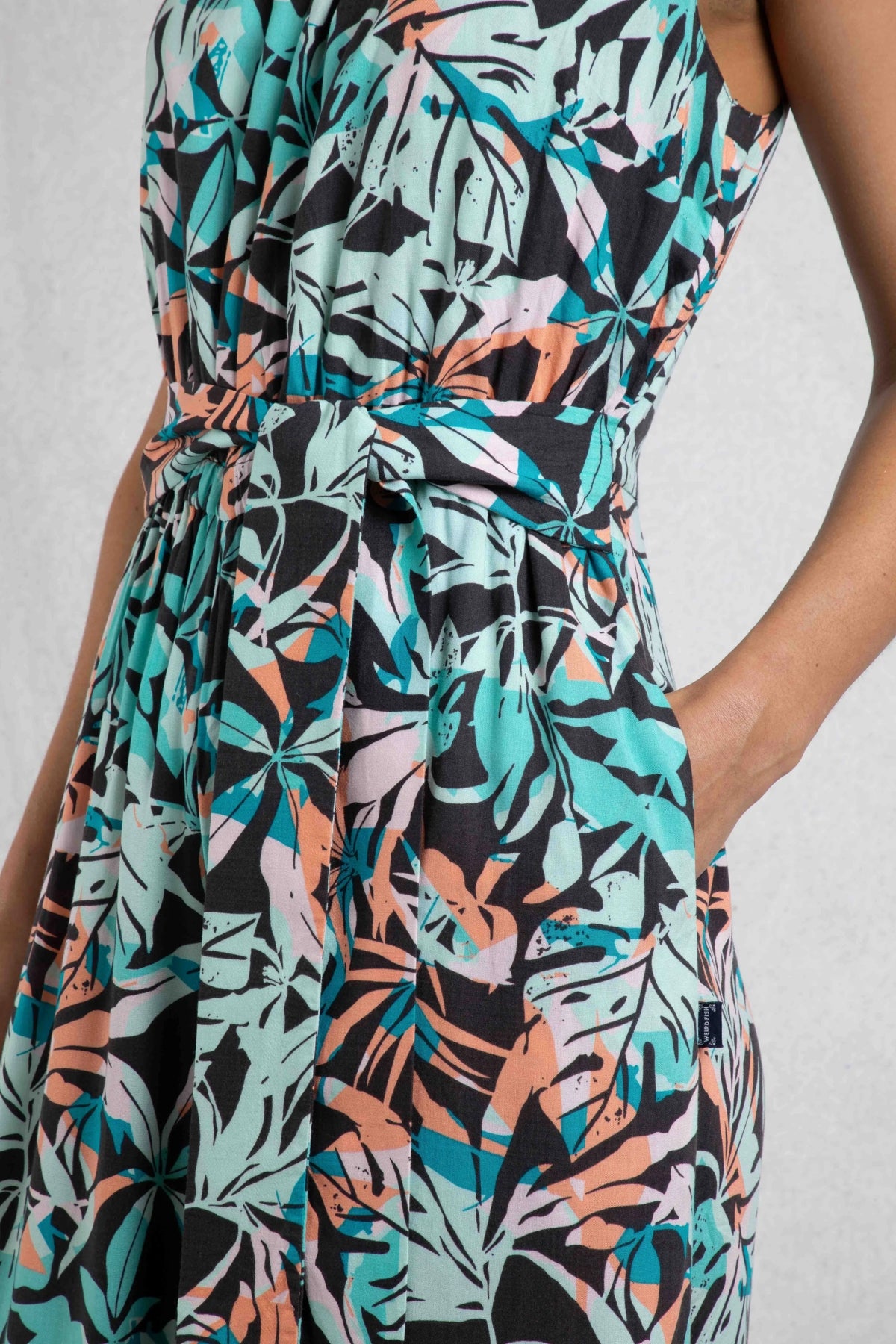 Weird Fish Womens Nalani Viscose Printed Jumpsuit - Aqua Blue