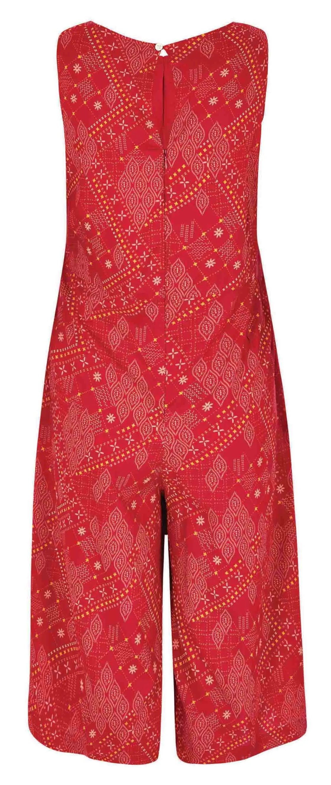 Women's sleeveless, wide legged viscose Nalani jumpsuit from Weird Fish in Chilli Red with a Moroccan style print.