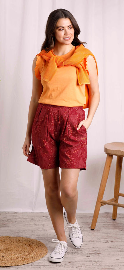 Weird Fish women's Sundance viscose shorts in Chilli Red.