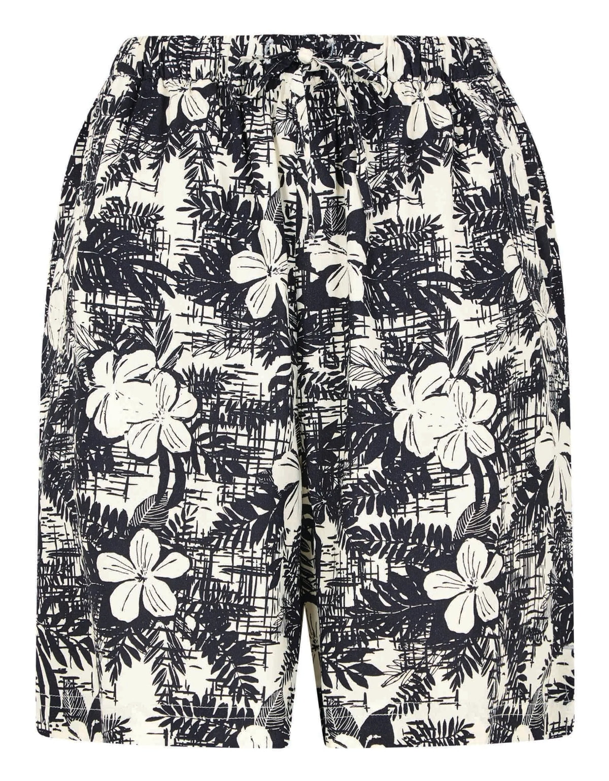 Women's Sundance viscose shorts from Weird Fish in Dark Denim Blue with a White floral print and hip pockets.