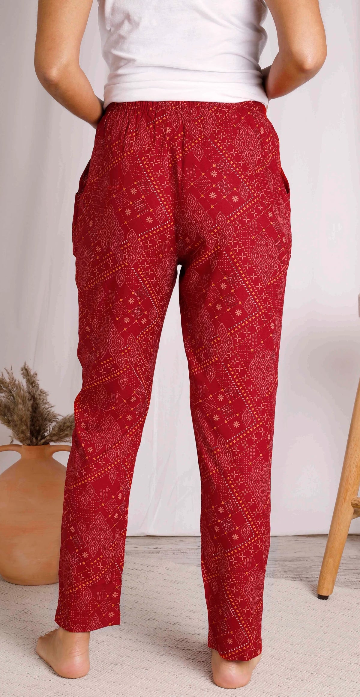 Weird Fish women's lightweight Tinto viscose fabric in Chilli Red with a Moroccan style print.