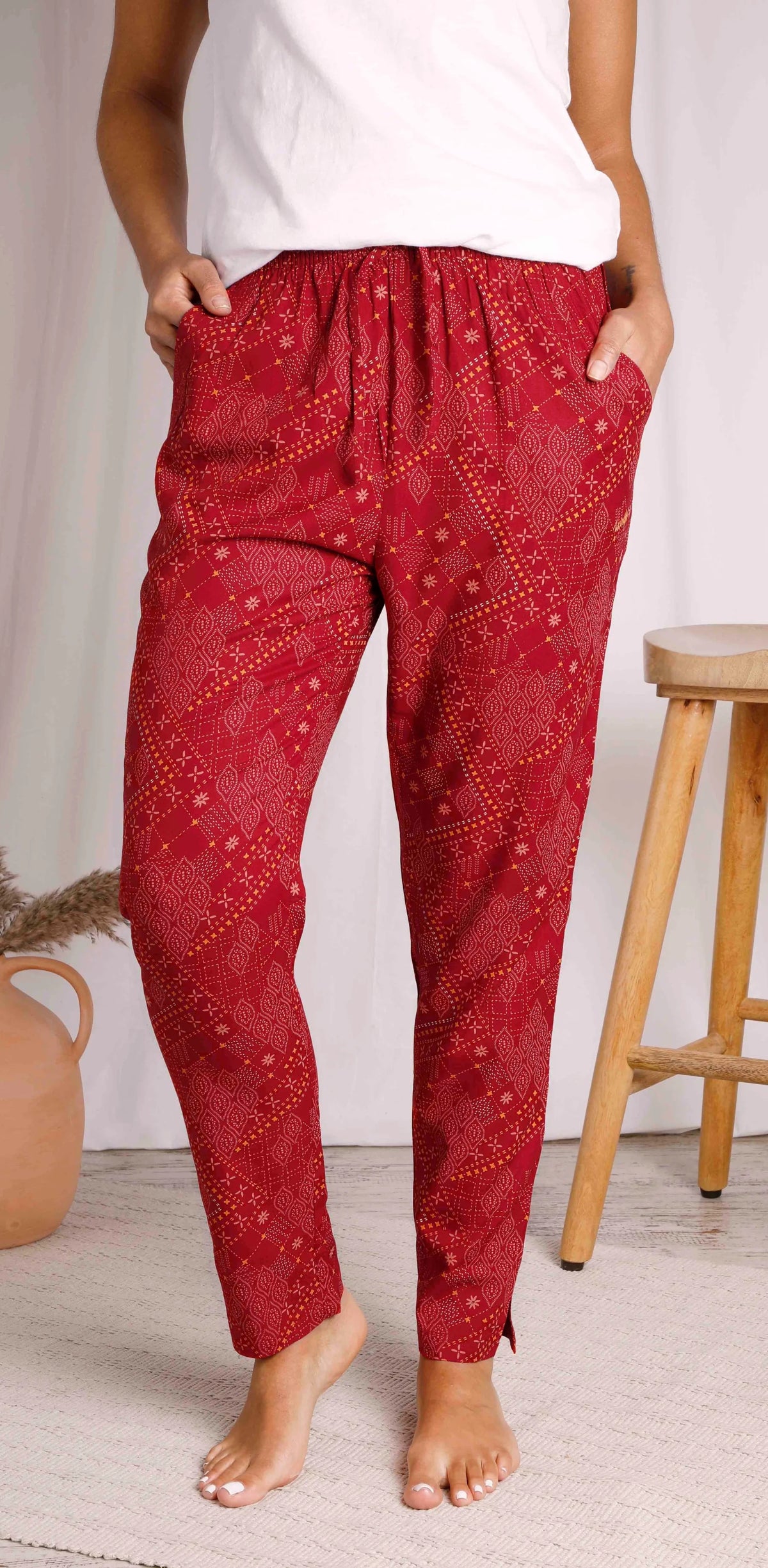 Moroccan style print women's viscose Tinto trousers from Weird Fish in Chilli Red.