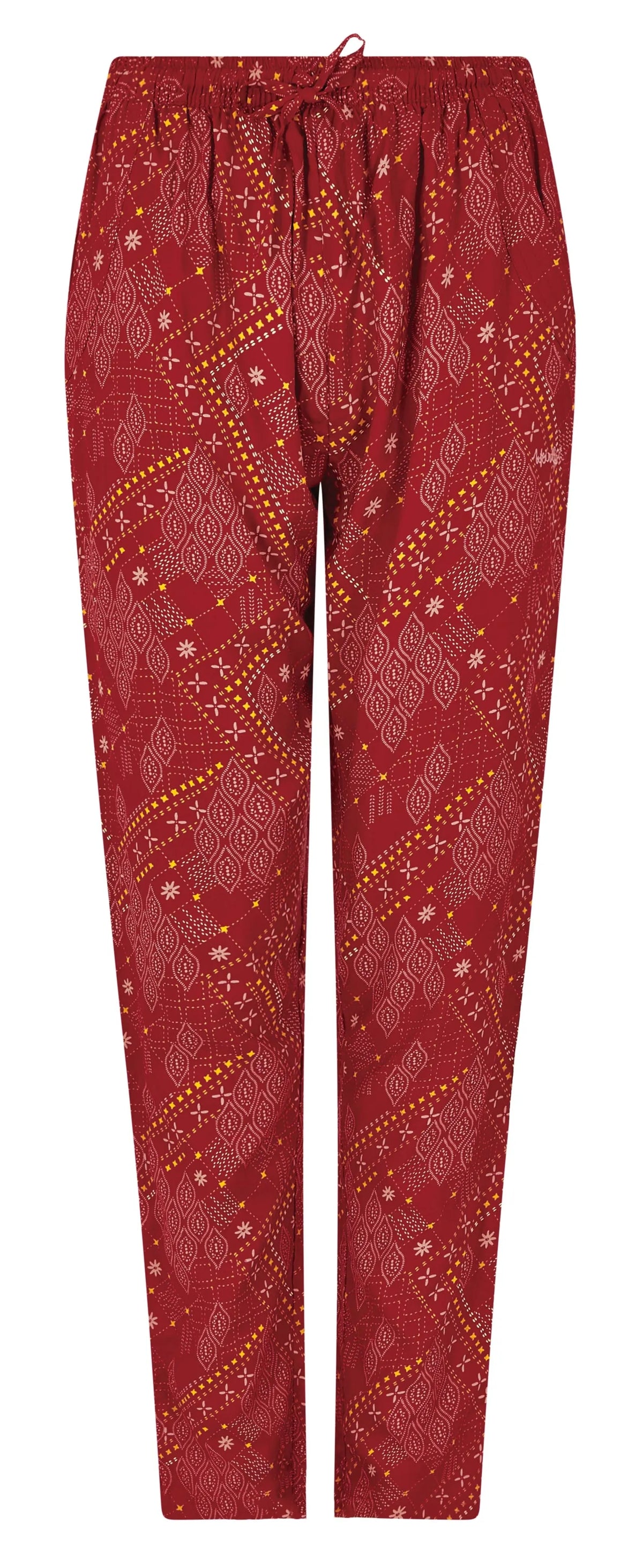 Women's Tinto lightwight viscose trousers from Weird Fish in Chilli Red with a Moroccan style print.