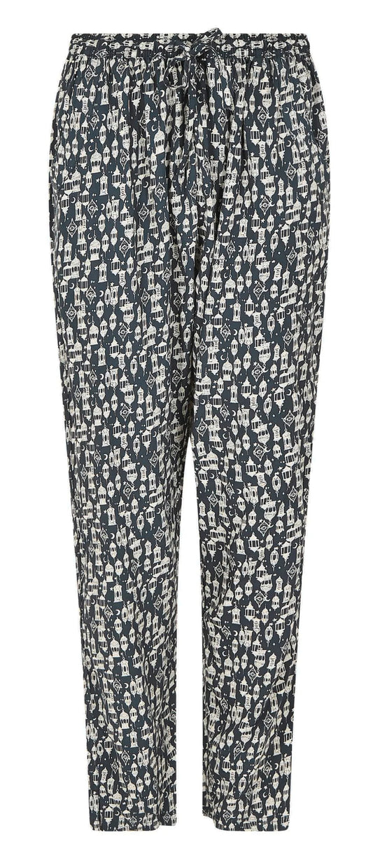 Weird Fish women's Tinto eco viscose printed trousers in Midnight Navy.