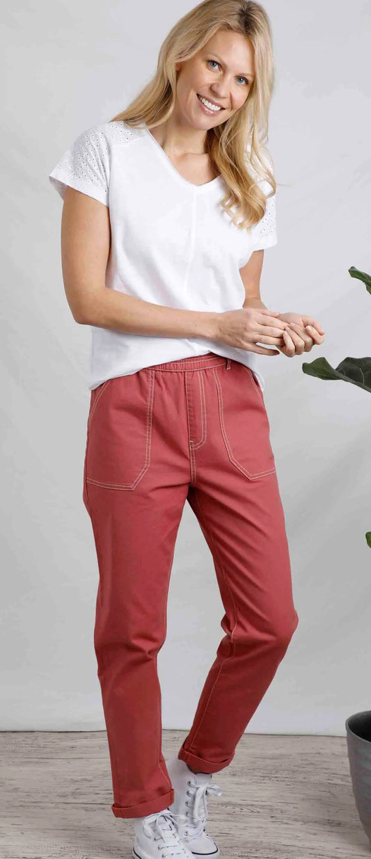 Weird Fish women's Malorri cotton trousers in Rosewood Pink.