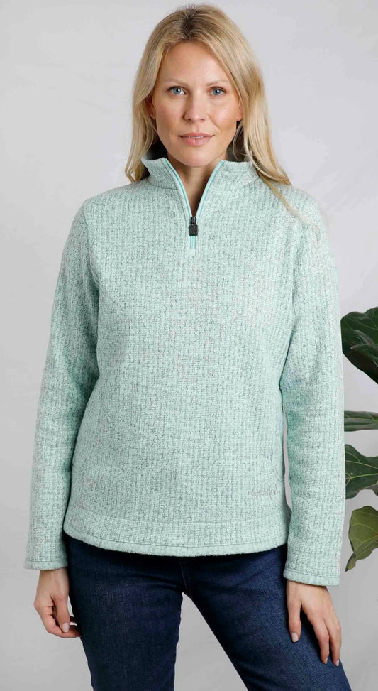 Weird Fish women's Omila 1/4 zip textured fleece in Mint.