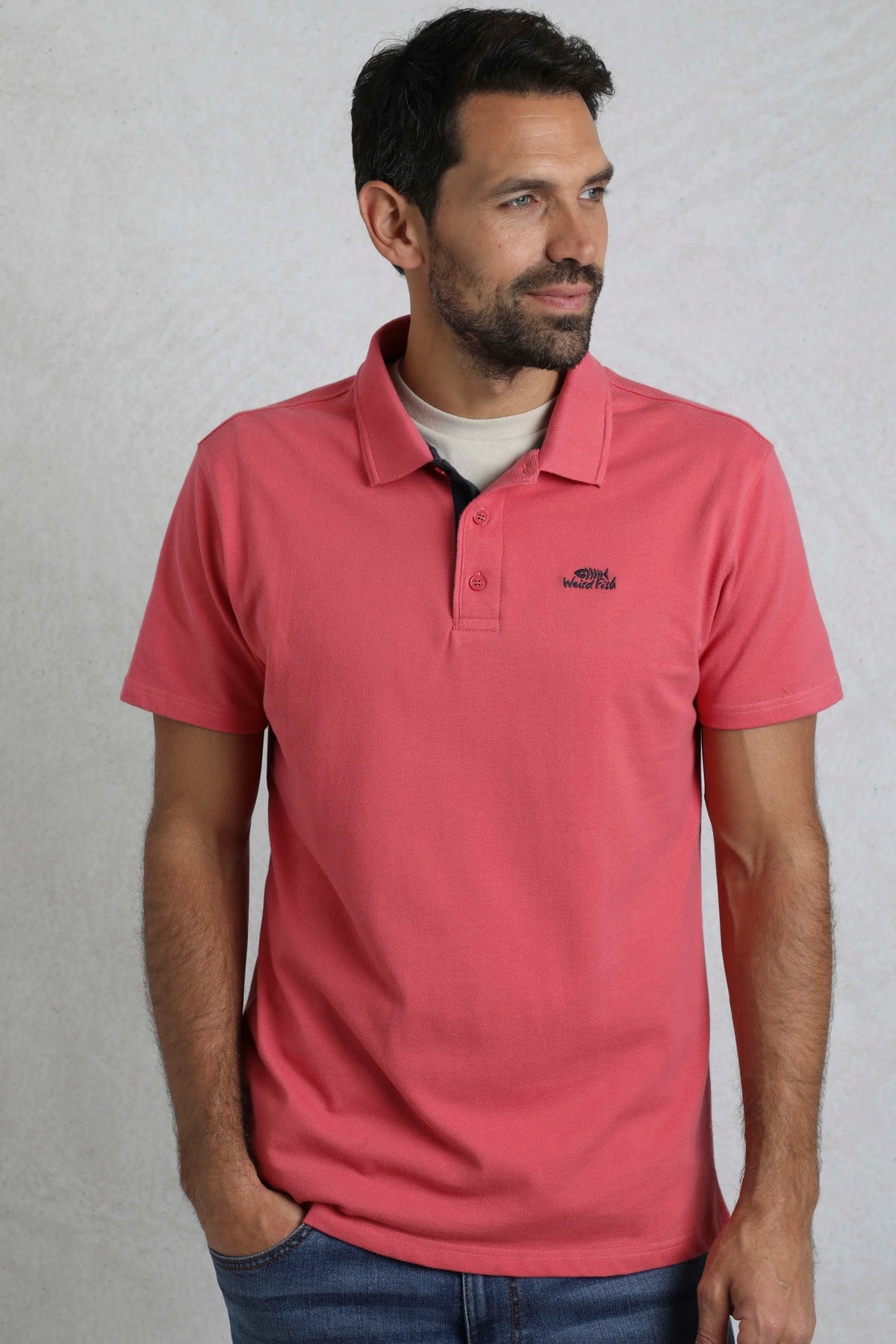 Weird Fish Mens Miles Pique Polo Shirt - Dark Pink