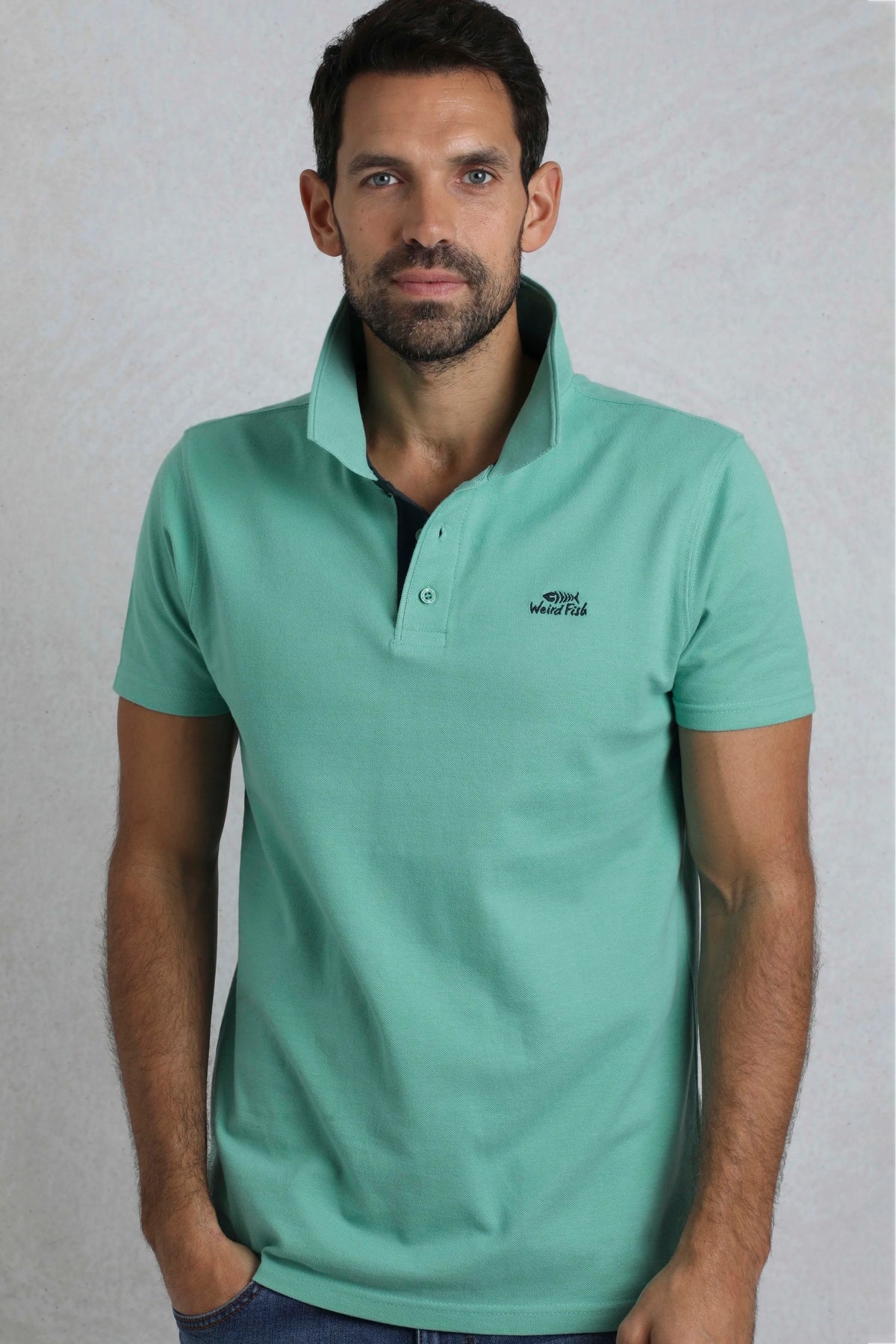 Weird Fish Mens Miles Pique Polo Shirt - Aqua Marine